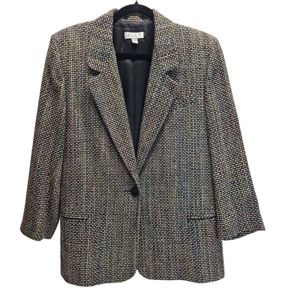Vintage Alex New York Multi-Color Tweed Single Breasted Notched Lapel Blazer, 8 - Picture 1 of 15